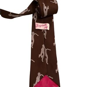 Vintage Schiaparelli Silk Tie Brown Print Pink Lining Designer-Rare